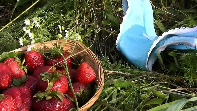 Čutna Lepotica Z Velikimi Naravnimi Joški Se Intimno Zabava Na Prostem