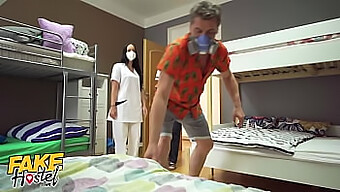 Redhead And Latina Nurses Give Fake Blowjob In Hostel