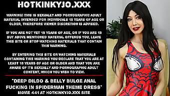 Bdsm Deep Dildo Anal With Belly Bulge And Handjob In Spiderman Themed Dress