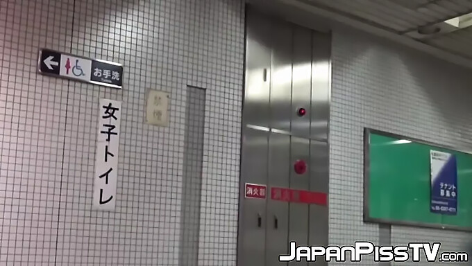 Schau Dir Japanische Damen An, Wie Sie Auf Einer Öffentlichen Toilette Pinkeln