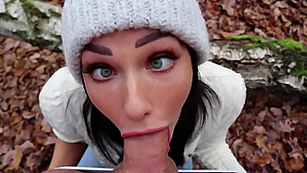 Brunette Teen Gives A Hot Blowjob And Swallows Cum In The Woods